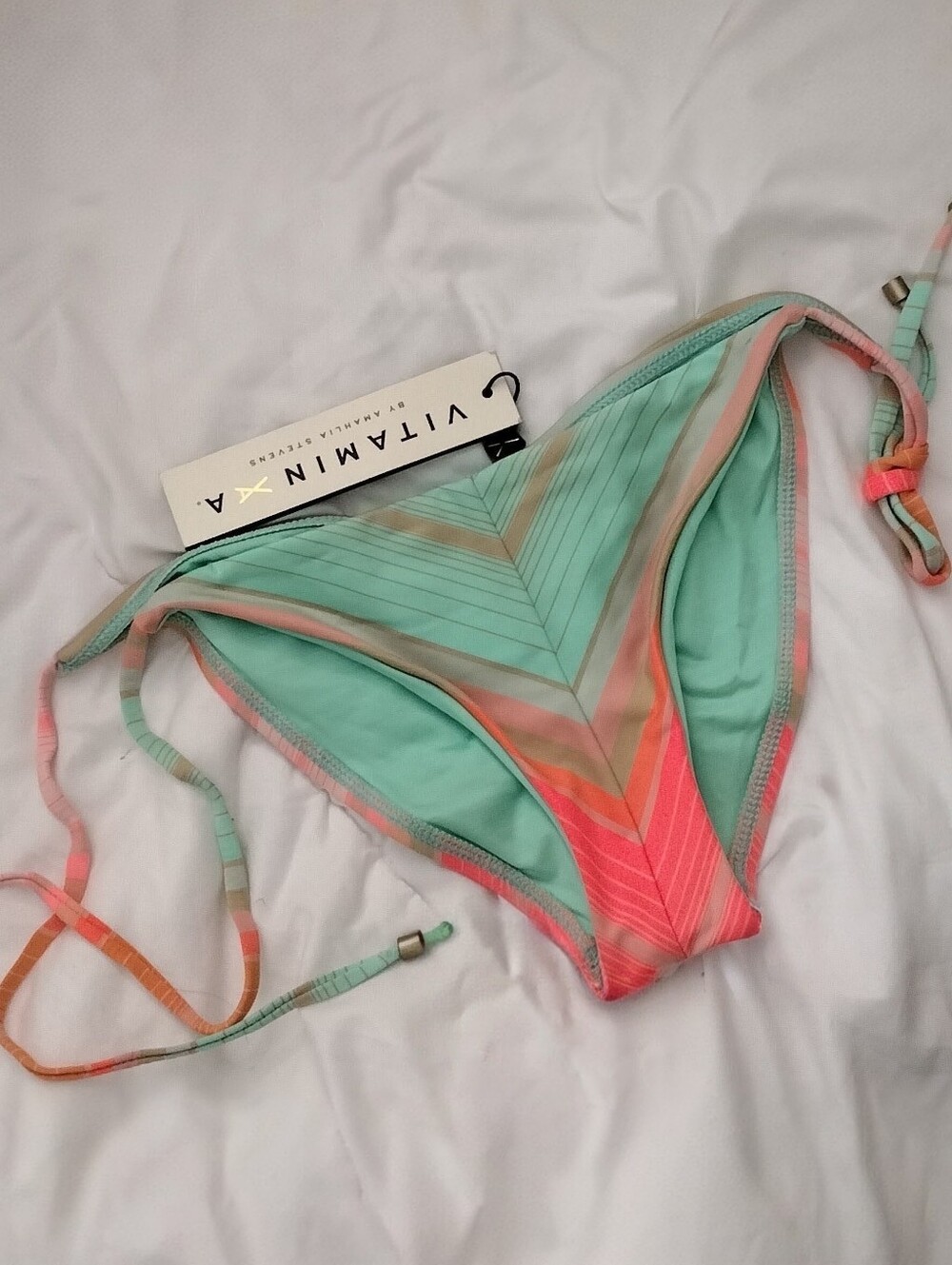 Vitamin A EcoLux Mint Coral Cheeky Tie Side Ruched Bikini Bottom Swimsuit